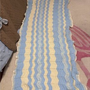 Blue and Cream Chevron Knit Blanket